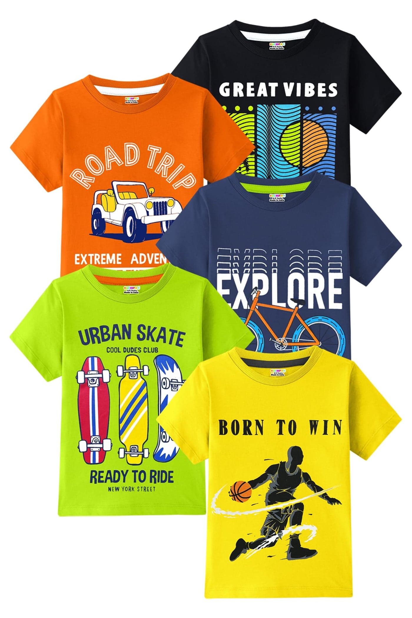 Kuchipoo Boys Regular Fit Half Sleeves Cotton T-Shirts (KUC-TSHRT-565, 7-8 Years, Multi-Colored)