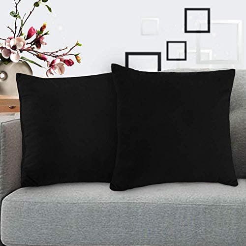 PUM PUM Decorative Velvet Cusion Cover,12x12 (Black) (Pack of 2)