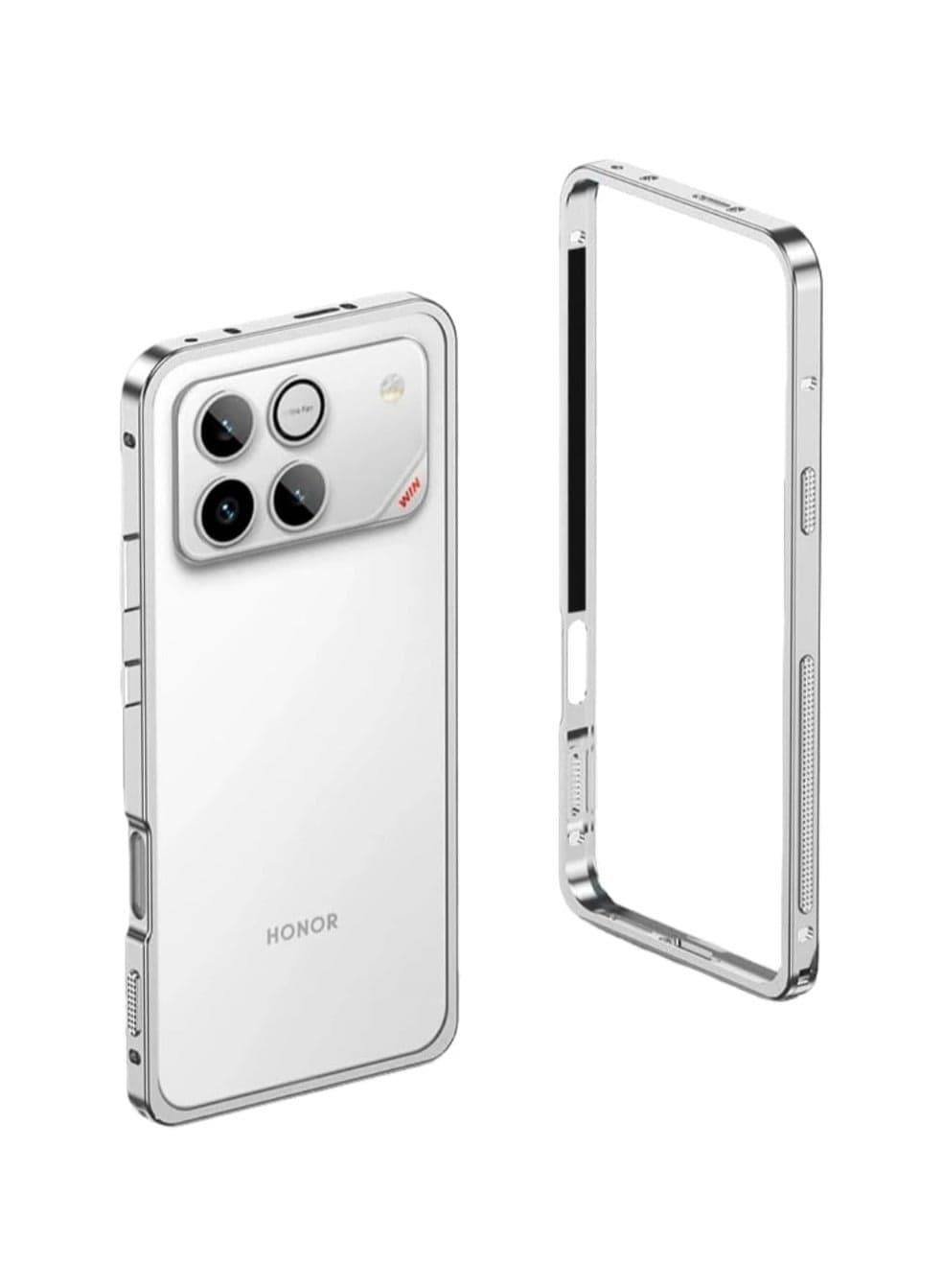 Aluminum alloy shockproof frame, compatible with Honor Win 5G 2026, featuring an ultra-thin heat dissipation protective case on the back - with a sea horse buckle design.