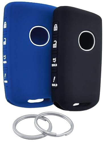 RUNZUIE 2Pcs 4 Buttons Silicone Smart Remote Key Fob Compatible with 2023 2022 2021 2020 2019 Mazda 3 6 CX30 CX5 CX9 CX50 Key Fob Cover BlackBlue