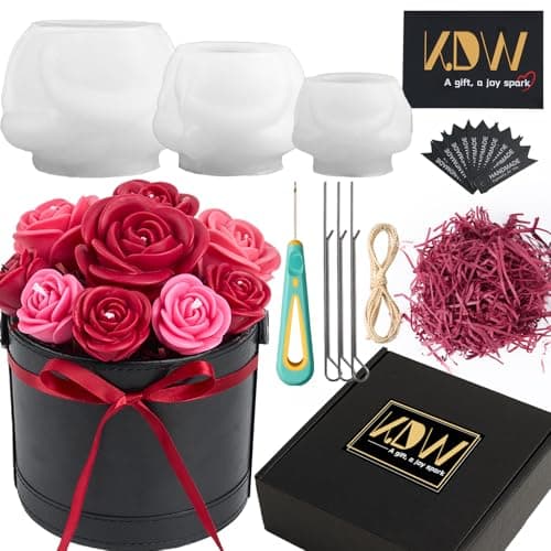 Rose Candle Making Kit with Candle Wicks Flower Silicone Mold for Candle Making Molds Set of Large + Medium + Small 3D Rose Molds DIY Handmade Soap Mould for Home Decor Valentine's Day Gift