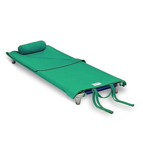 Rollee Pollee Nap Sac RollUp Toddler Blanket with Attached Pillow Soft Fleece Preschool Nap Mat for Daycare or Travel Machine Washable Green