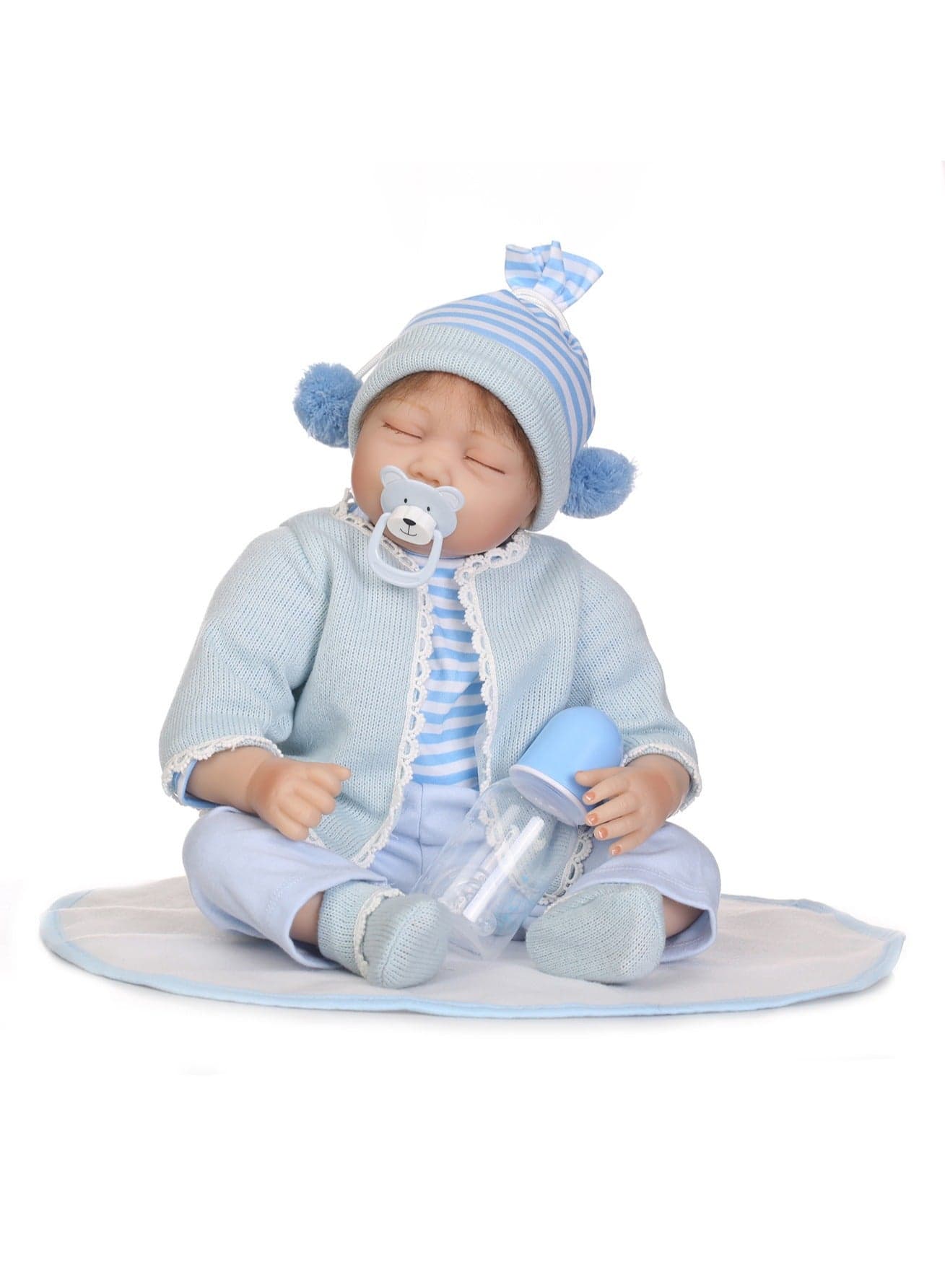22 Inch Light Blue Simulation Doll Cute Baby Soft Lifelike Doll Gift Set For Kids Over 3 Years Old