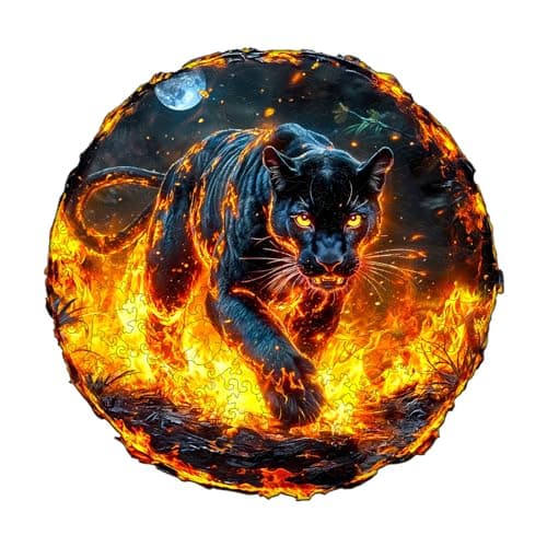 SECOGM Wooden Puzzles for Adults Flame Panther Wood Puzzles Adult Unique Animal Shape Wooden Jigsaw Puzzles for Adults Birthday Gifts for Puzzle Lovers Family 134 132in 300 Pieces
