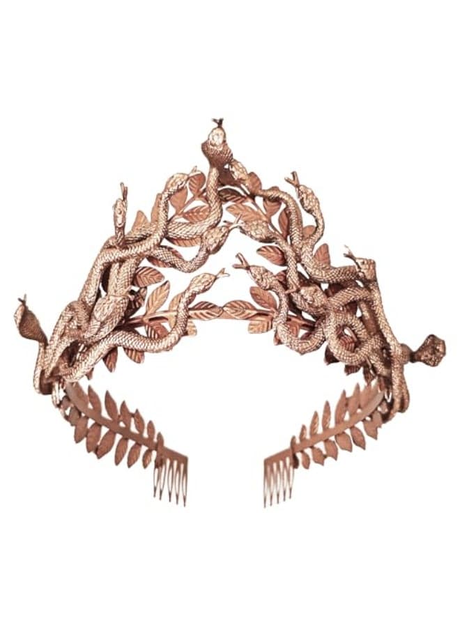 Eioi Lmnm Greek Medusa Snake Headband for Women Bronze Headpiece With Laurel Leaves Cosplay Headdress for Halloween Bronze OneSize