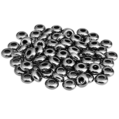 SUNYIK Hematite Large Hole (6mm) Rondelle Loose Charms European Bead fits Bracelet,Jewelry Makings Pack of 20