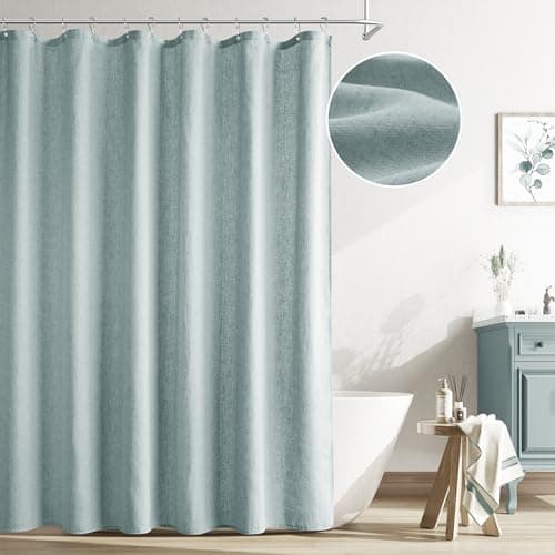 Naturoom Blue Linen Shower Curtain, Cloth Textured Fabric Shower Curtain Set with Hooks, Simple Elegant Modern Farmhouse Country Ultra Thick Bath Curtains for Bathroom,Water Repellent,72x72