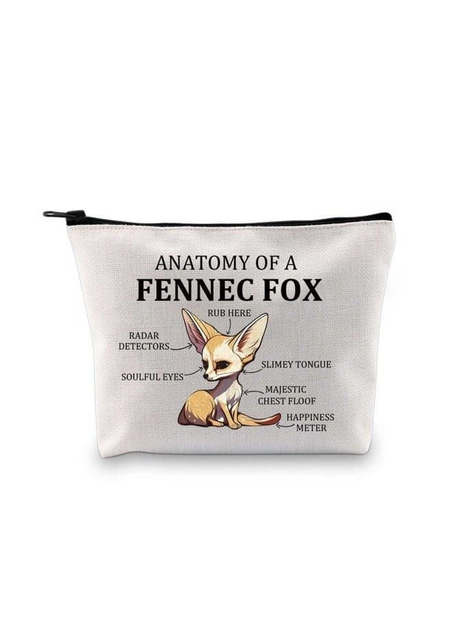 Fennec Fox Gift Anatomy Of A Fennec Fox Makeup Bag Fennec Fox Lover Cosmetic Bag Fennec Fox Themed Gift Zipper Travel Bag (Fennec Fox White Bag)