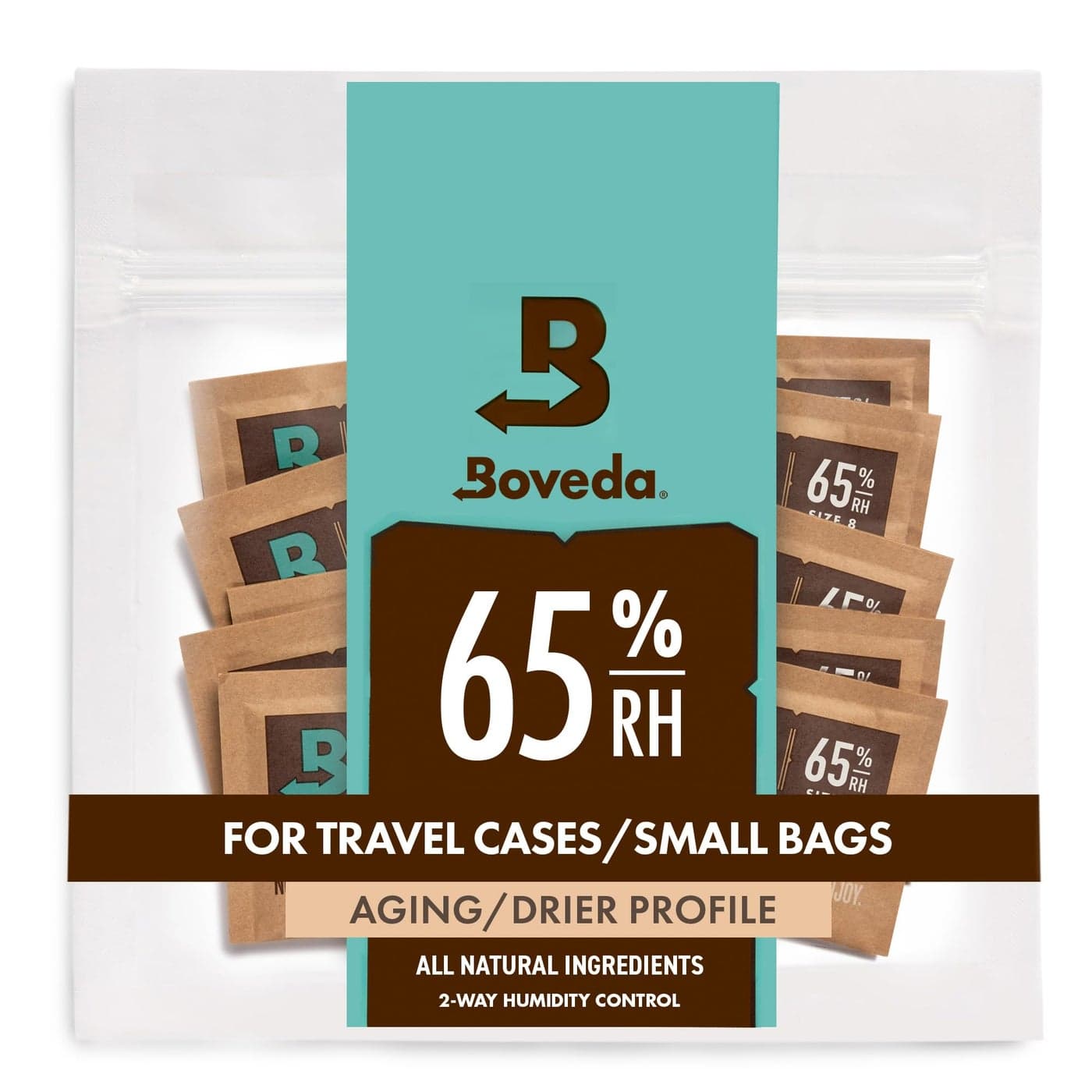 Boveda 65 TwoWay Humidity Control Packs for Storing Up to 5 Items Size 8 10 Pack For Small Travel Boxes Moisture Absorbers Humidifier Packs Hydration Packets in Resealable Bag