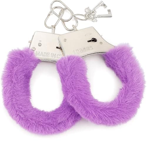 YUPPIN Kids Toy Handcuffs with Fluffy Cover – Safe Pretend Play Metal Handcuffs with Keys – Soft Plush Covering for Police Role Play & Fancy Dress (Purple)