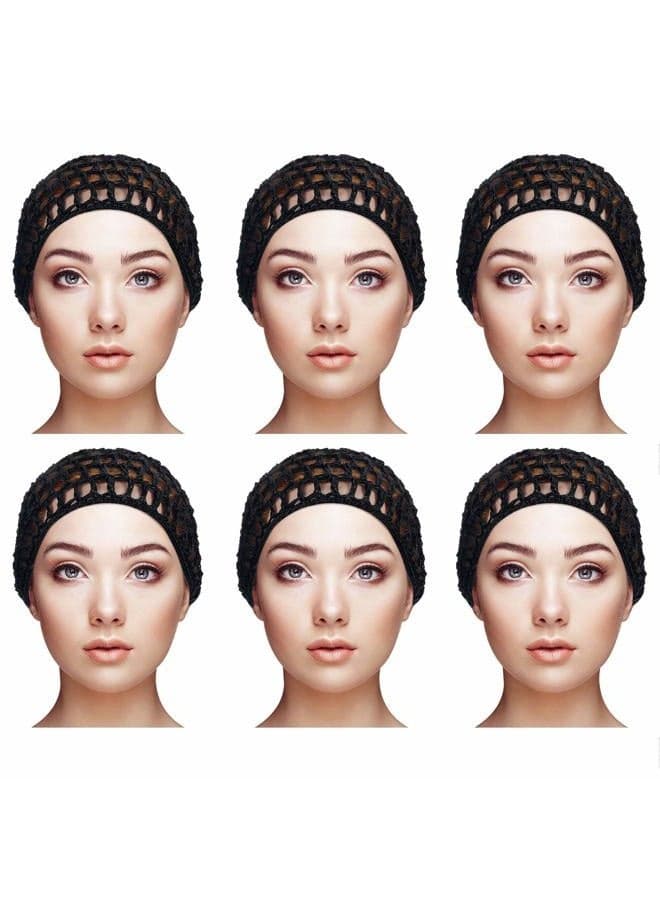 6 Pieces Mesh Crochet Hair Net Rayon Knit Snood Hat Thick Short Women Hairnet Snoods Cover Ornament for Sleeping (Black)