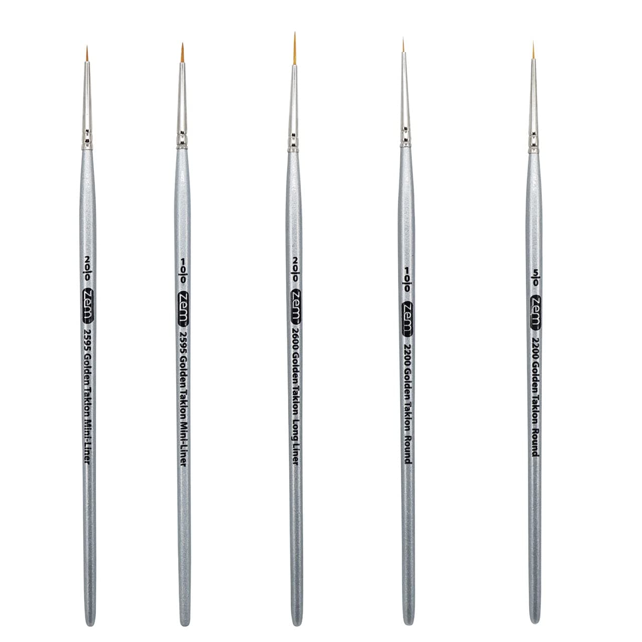 ZEM Brush Golden Taklon Mini Detail Brush Set Liner 200 Mini Liners 200 100 Details 100 50