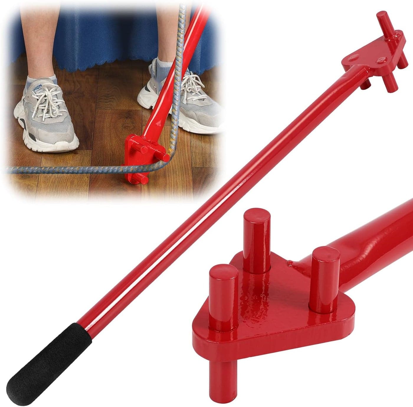Tondiamo Rebar Bender Manual Hand Operated to 58 Bar Reverse Head Bending Machine Manual Rebar Bender Metal Bending Tools for Flat Steel and Steel Rod Red