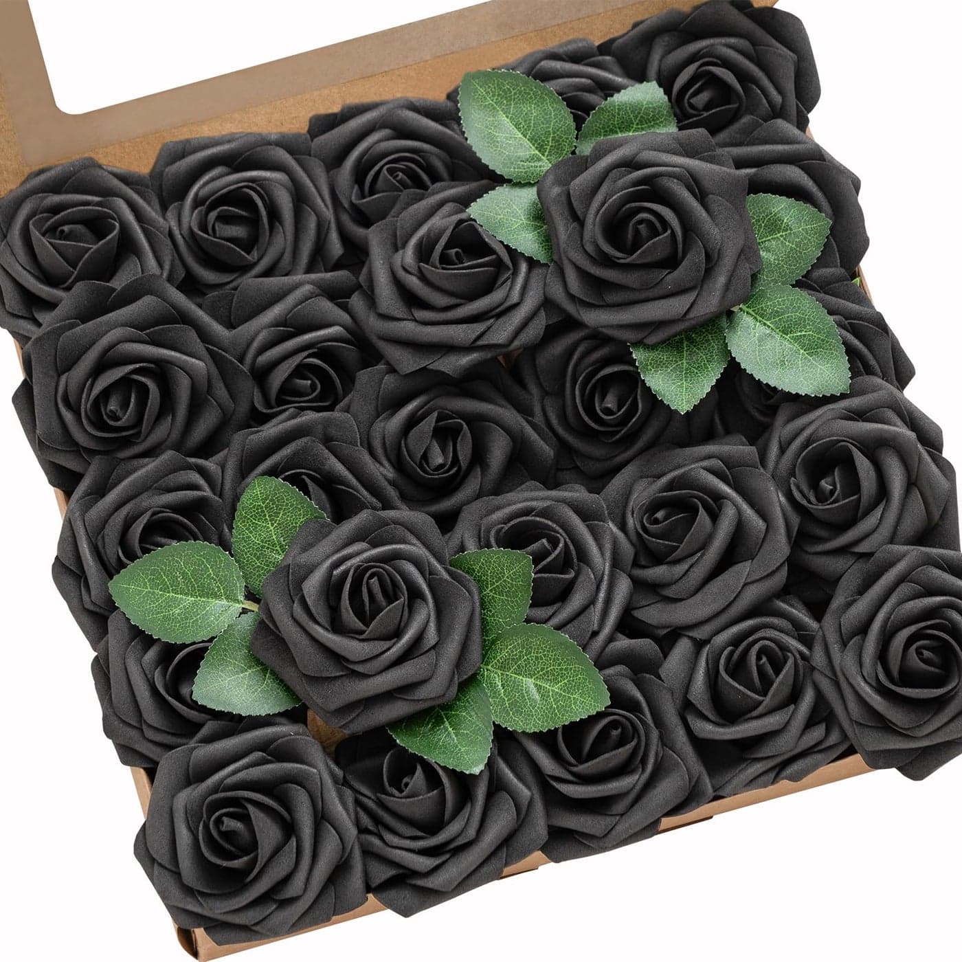 Lings Moment Artificial Flowers 50Pcs Black Roses Decor wStems3 Real Touch DIY Foam Floral for Wedding BouquetCenterpieces Outdoors Party Backdrop RoomTable and GardenPot Decorations