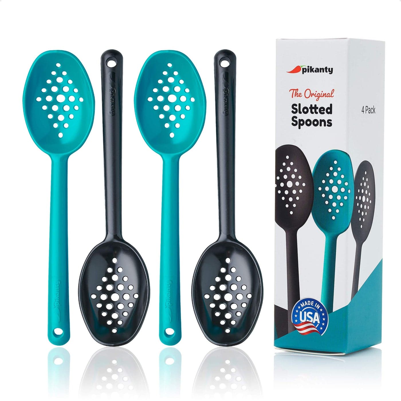 Pikanty Small 7Inch Slotted Serving Spoons Pack of 4 Perfect for Olives Pickles Condiments Sturdy Versatile Made in USA
