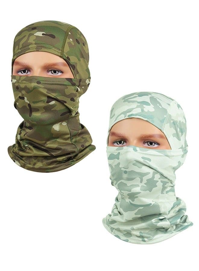 2 Pcs Balaclava Uv Protection Full Face Sunscreen Mask, Omnidirectional Covering Ice Silk Polyester Breathable Camouflage Sunscreen Shawl Face Covering, Lightweight Sports Protection Cover (Green)