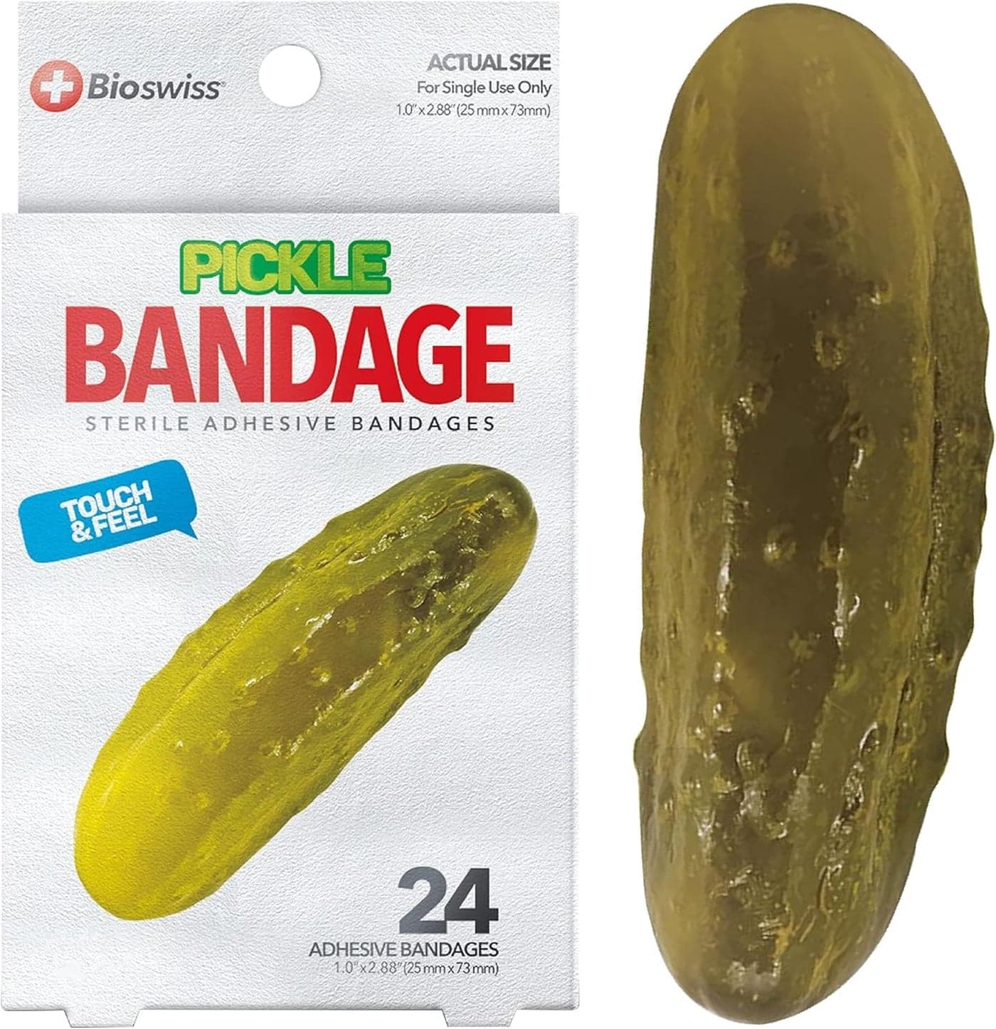 BioSwiss Bandages Pickle Shaped Self Adhesive Bandage Latex Free Sterile Wound Care Fun First Aid Kit Supplies for Kids 24 Count