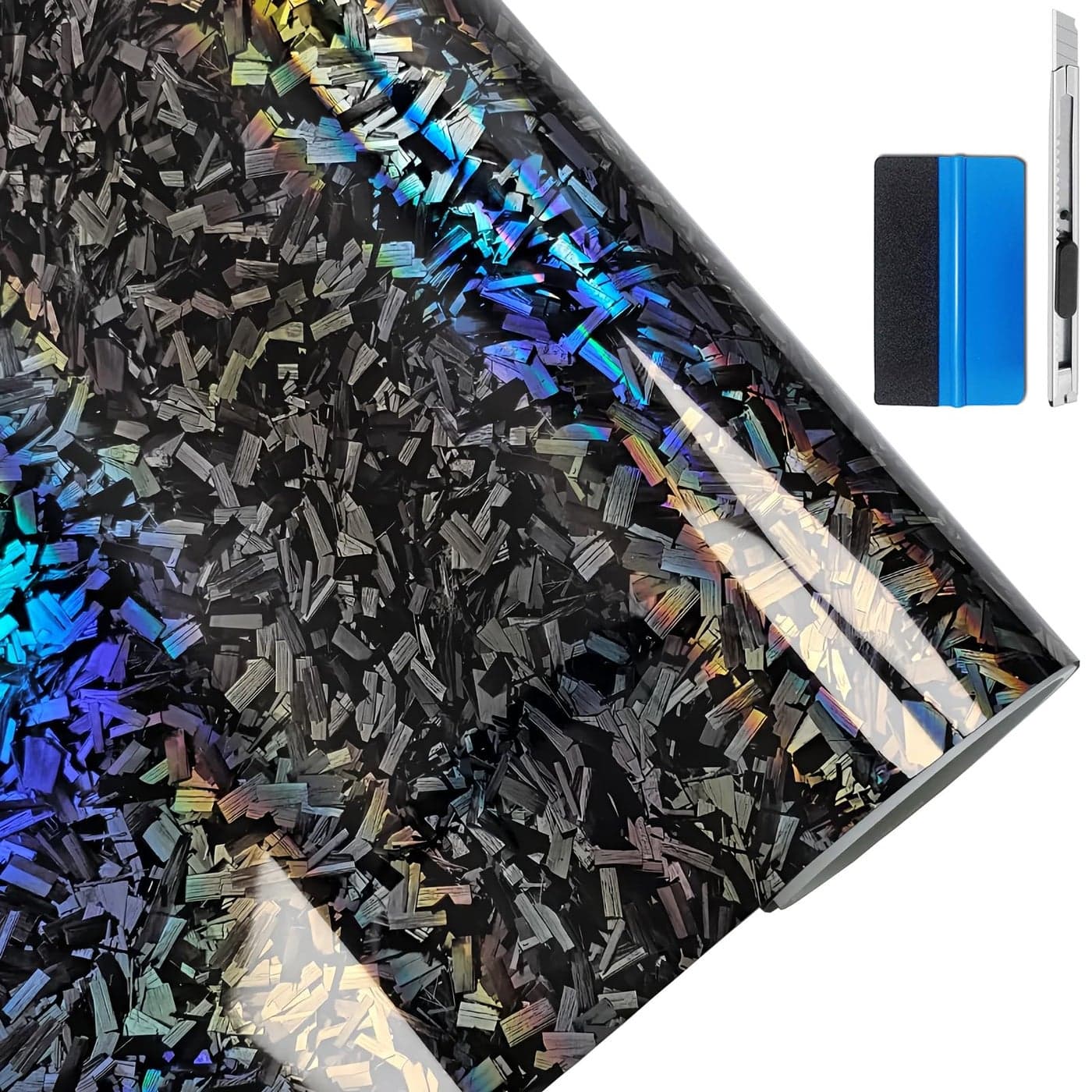LZLRUN Forged Gloss Carbon Fiber Black Vinyl Wrap Roll Air Release Sticker Sheet Film DIY Decal Car Auto Vehicle Morotcycle Self Adhesive 165ft x 35ft Chameleon