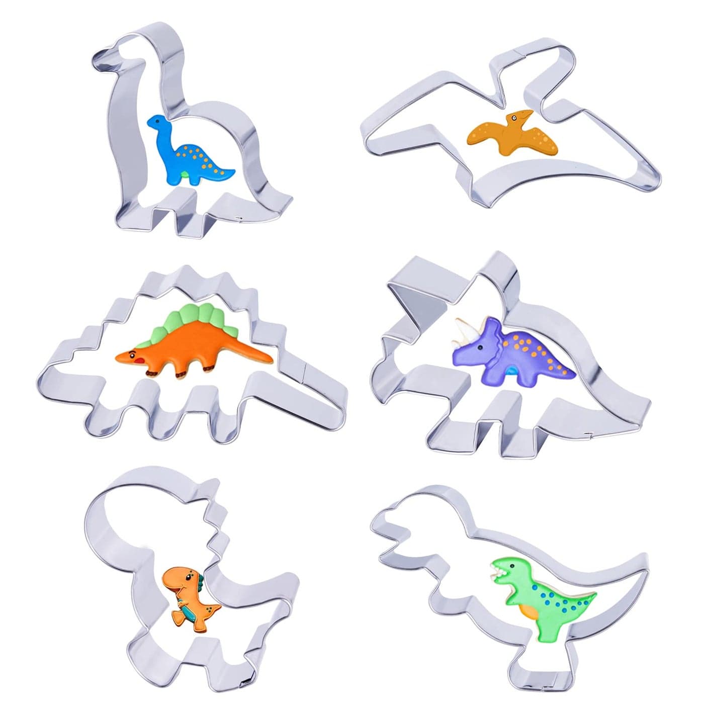 hitsuki Dinosaur Cookie CuttersStainless Steel Metal Fun Dino Cookie Cutter for Kids Dinosaur Pancake Molds6 Pcs