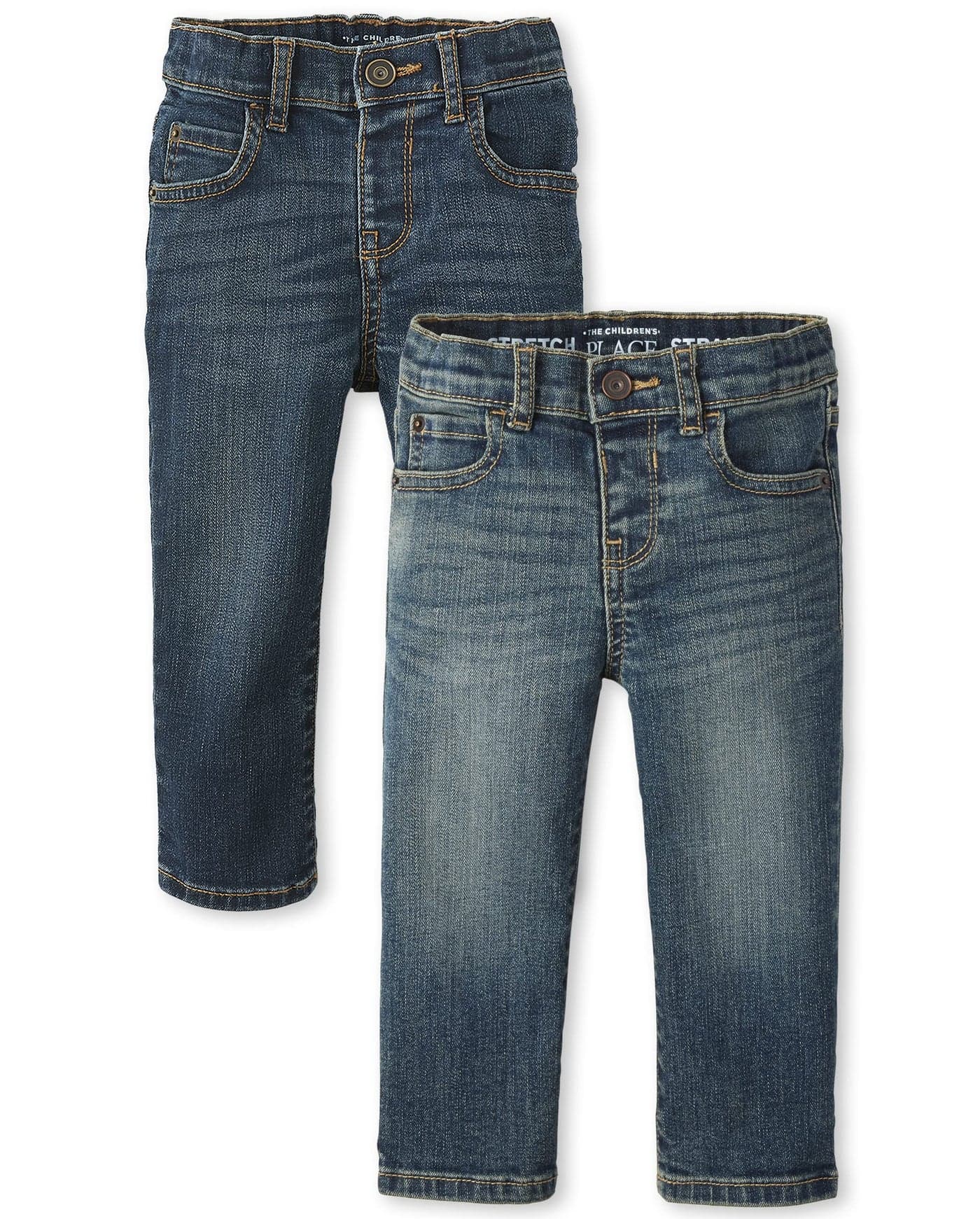 The Childrens Place baby boys And Toddler Stretch Straight Leg Jeans Aged IndigoLt Med Stone 2 Pack 3T US