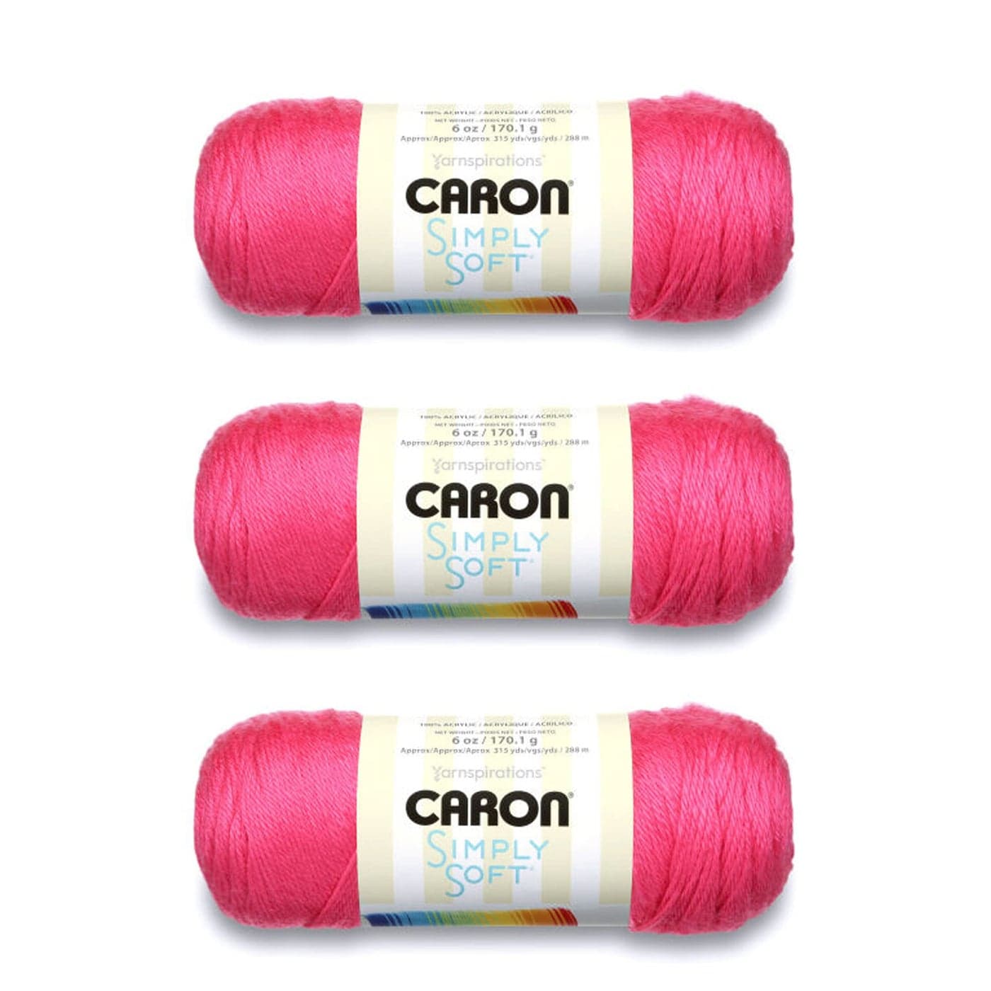 Caron Simply Soft Watermelon Brites Yarn 3 Pack of 170g6oz Acrylic 4 Medium Worsted 315 Yards KnittingCrochet