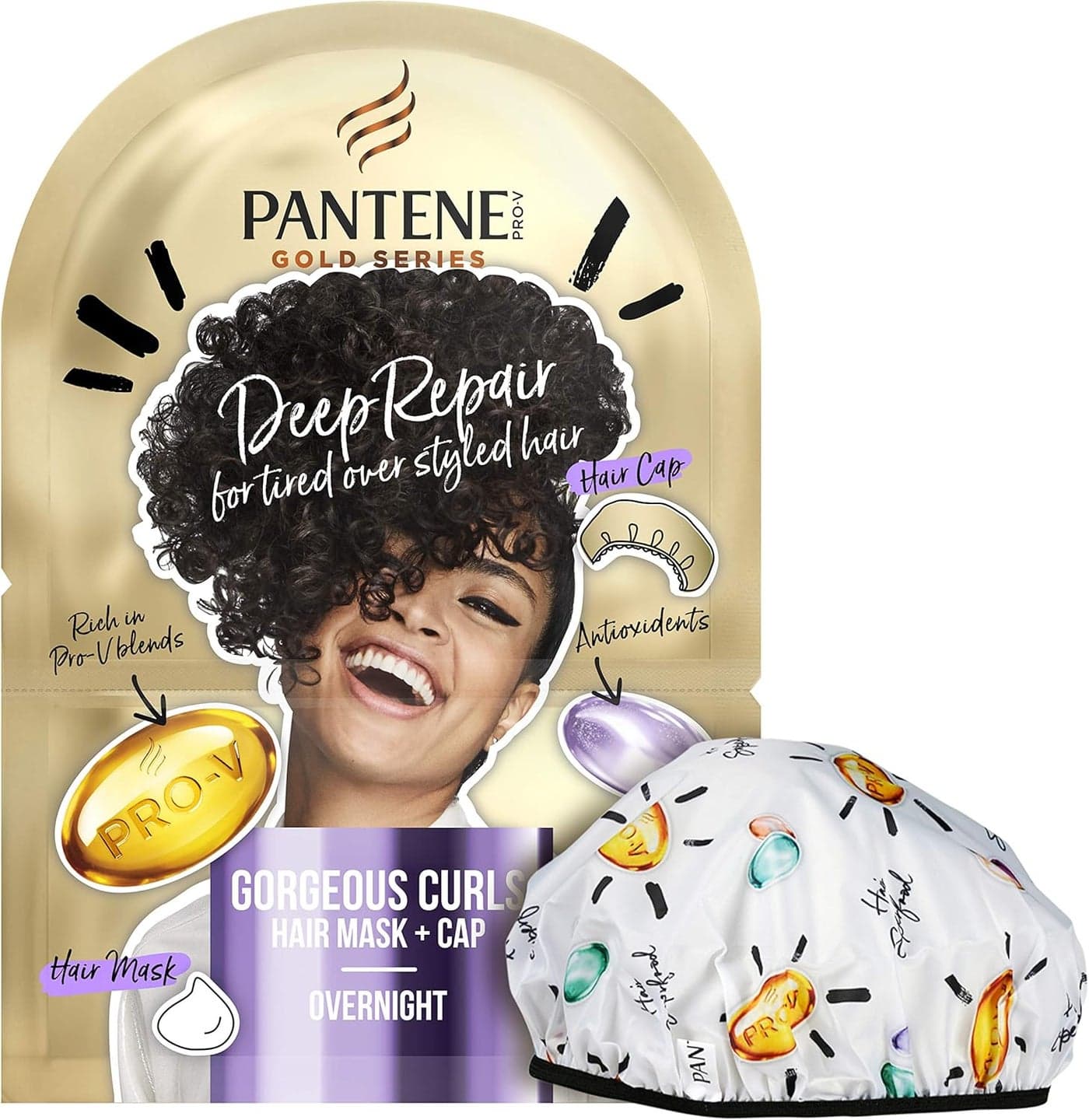 Pantene Gold Series Hair Mask Reusable Shower Cap Stocking Filler Deep Repair Conditioner Hair Treatment Curly Hair Products 20ml Gifts for Women