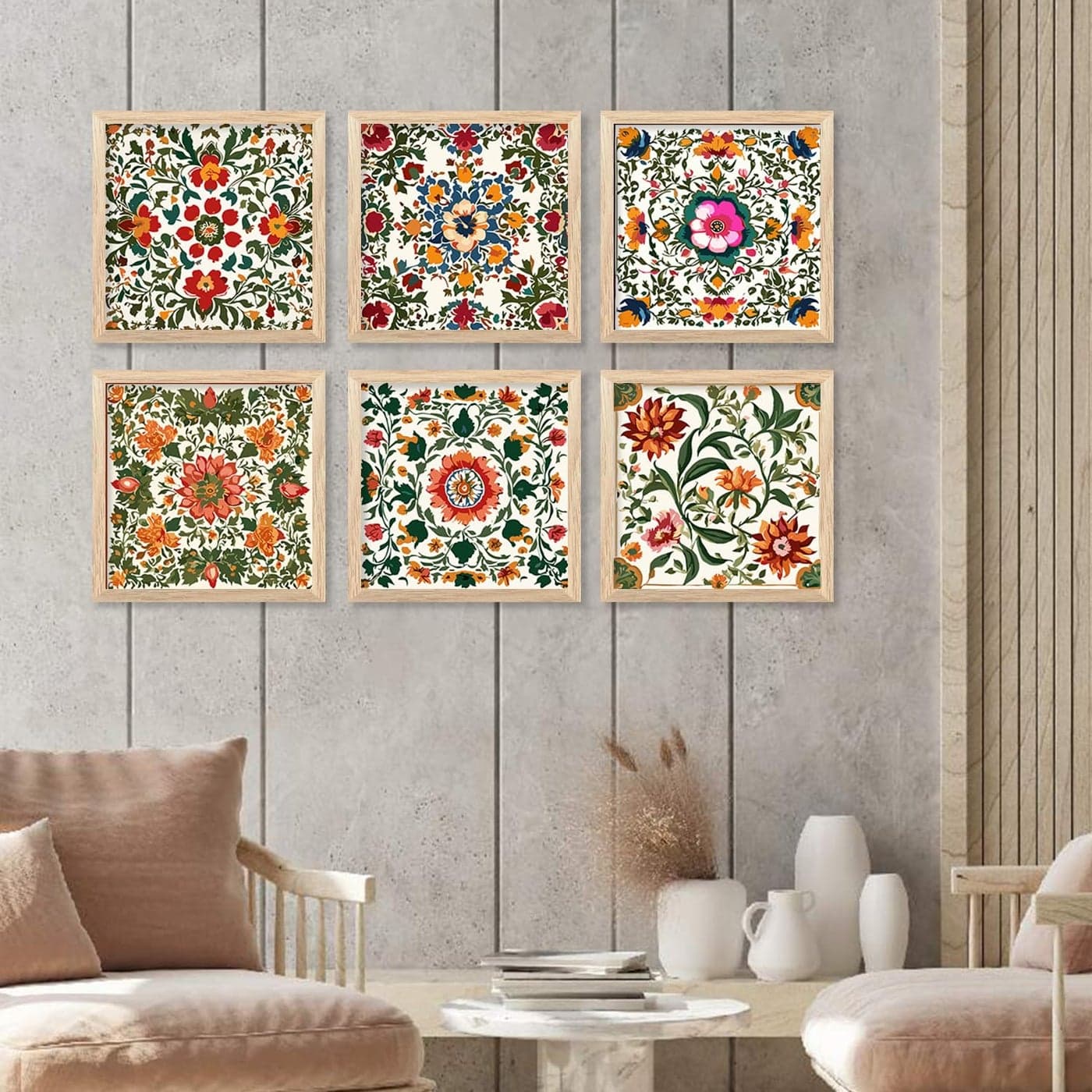 walllane Indian Pichwai Art Framed Painting For Living Room Bedroom Office HotelPainting For Wall Decoration 10 Inch x 10 Inch Set of 6 Artwork 15