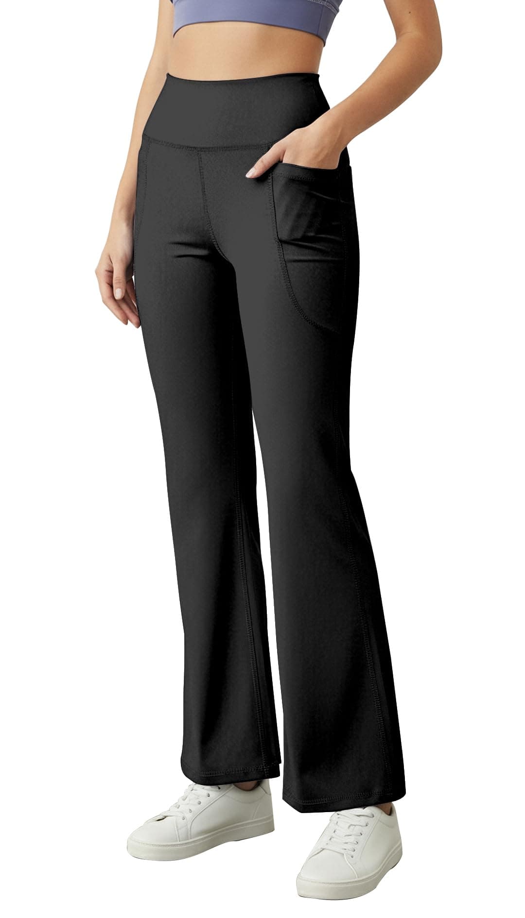 Mehrang High Waist Wide Leg with Side Pockets || Stretchable Tights || Sports Fitness Activewear Yoga Pants for Women (in, Alpha, L, Regular, Black)