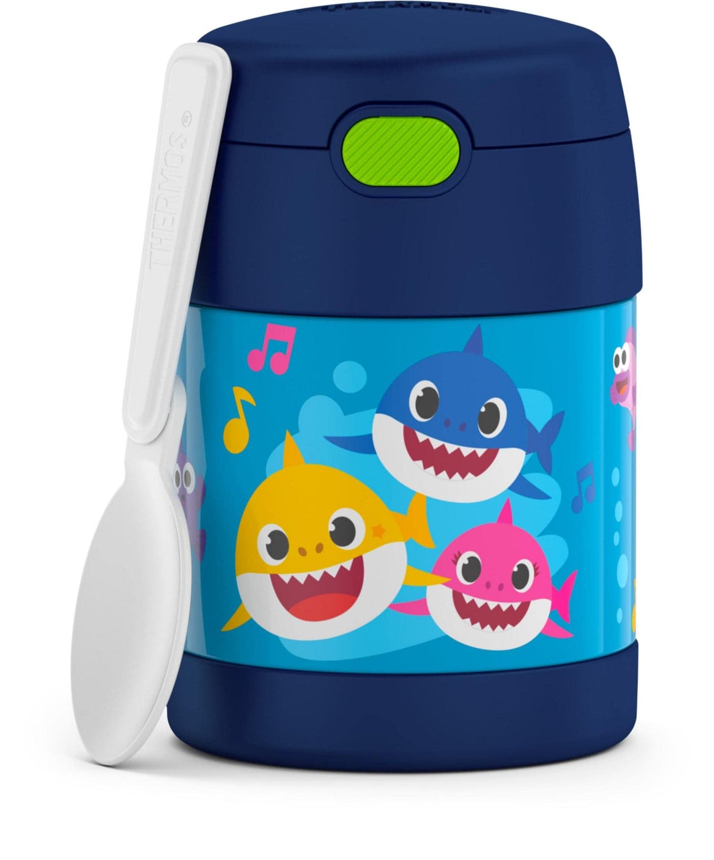 THERMOS FUNTAINER 10 Ounce Stainless Steel Vacuum Insulated Kids Food Jar with Spoon BABY SHARK