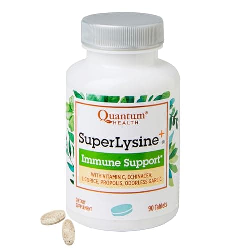 Quantum Health Super Lysine Advanced Formula Lysine Immune Support with Vitamin C Echinacea Licorice Propolis Odorless Garlic 90 Tablets