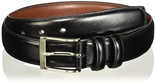 Perry Ellis Hc Milled Big and Tall Men's Leather Belt, with Stitched Edges, Two Loops and Antique Silver Prong Buckle, 001 Black, 34