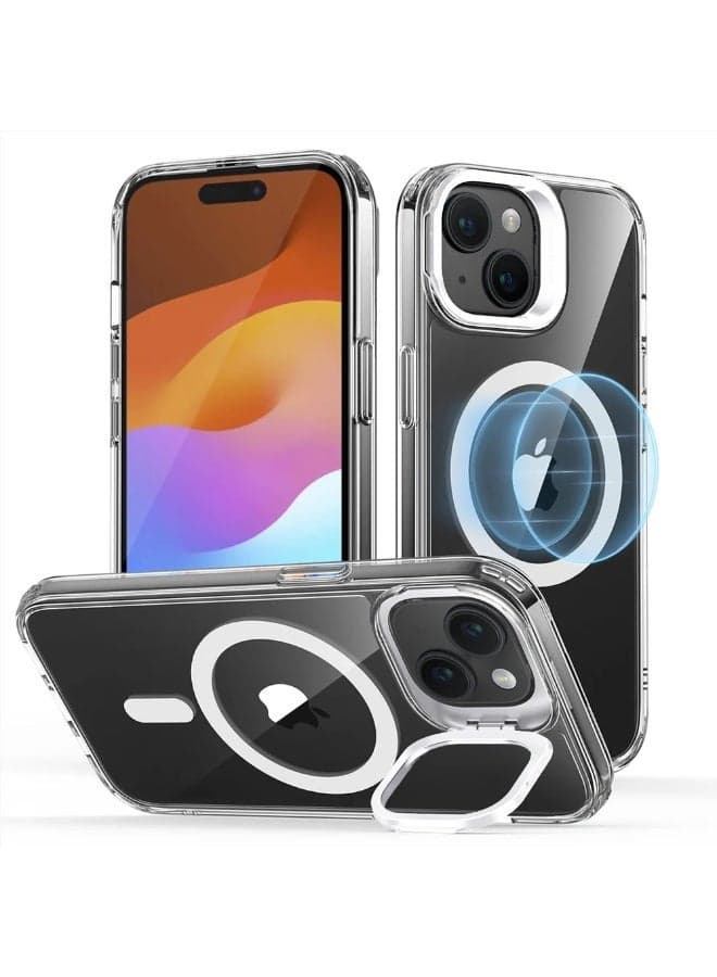 iPhone 15 Clear magsafe Case Cover, Camera Control Capture Button, Built-in Stash Stand Phone Case, Compatible with MagSafe, Camera Kickstand Protective Case