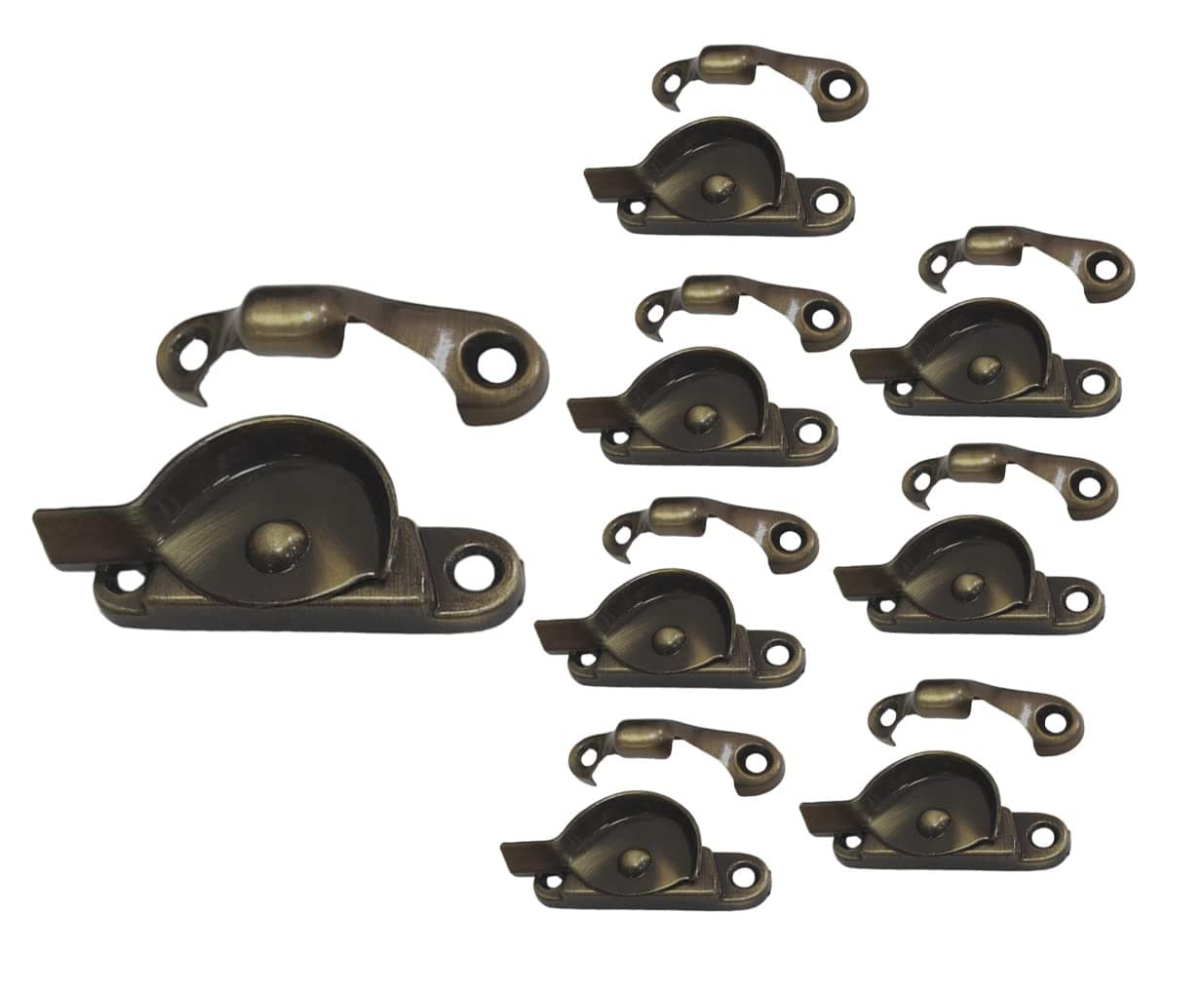 QCAA Zinc Die Cast Window Sash Lock 2716 Antique Brass Brushed 8 Pack Made in Taiwan