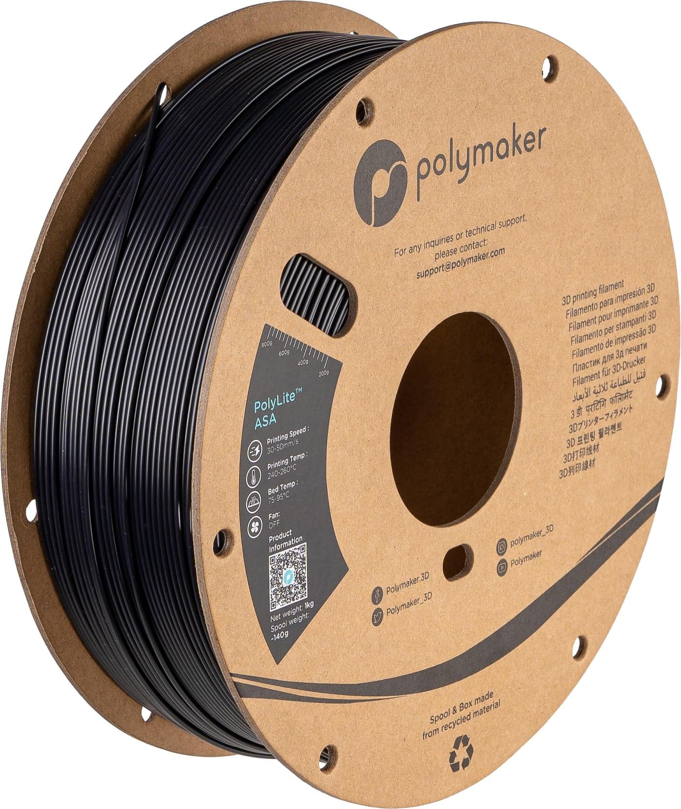 Polymaker ASA Filament 175mm Black 1kg ASA 3D Printing Filament Heat Weather Resistant ASA 3D Printer Filament Perfect for Printing Outdoor Functional Parts