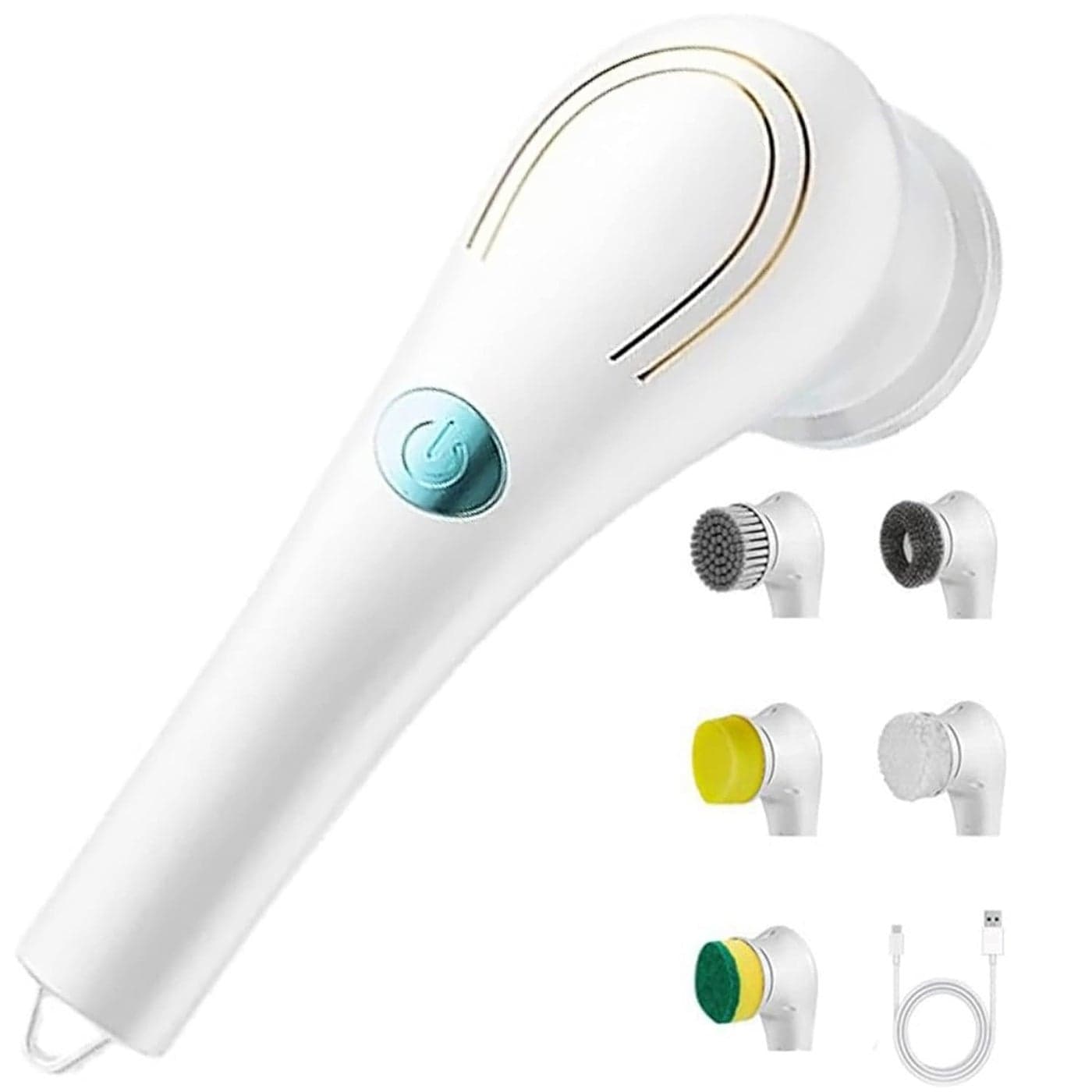 BIGXEN Plastic 5 in 1 Magic Brush Electric Magic Brush Multifunctional Magic Brush with 5 Brush Heads Charging Cord for Home Kitchen Tiles Carpet Sink Wash Basin Bath Shower Pack of 1 Long Handle