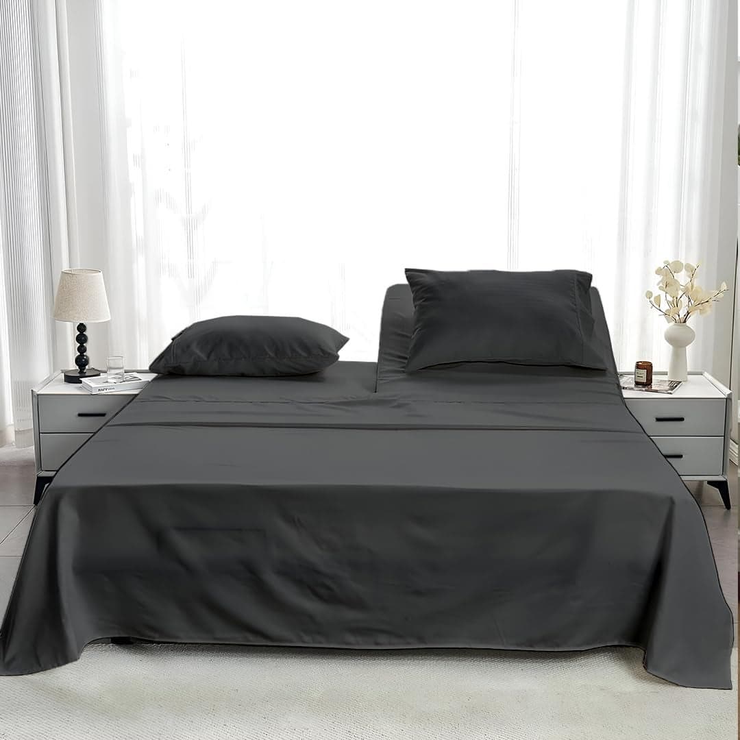 King Sheets for Adjustable Bed 34 Top Split Sheets 400 Thread Count 100 Cotton Egyptian Sheets Set 4 Piece with 18 Deep Pockets King Dark Grey Solid