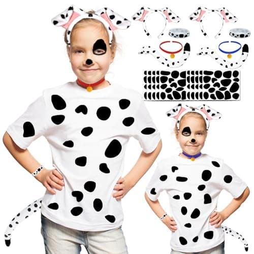 Ahuimeius 2 Set Dalmatian Costume with Dog Ear Felt Spots for Halloween Dalmatian Costume KidsAdults Shirt Black Felt Stickers for School DIY Projects