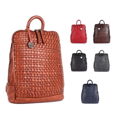 VILENCA HOLLAND 125 Inch Genuine Leather Backpack for Women and Men Cognac Leather Backpack with Adjustable Shoulder Strap
