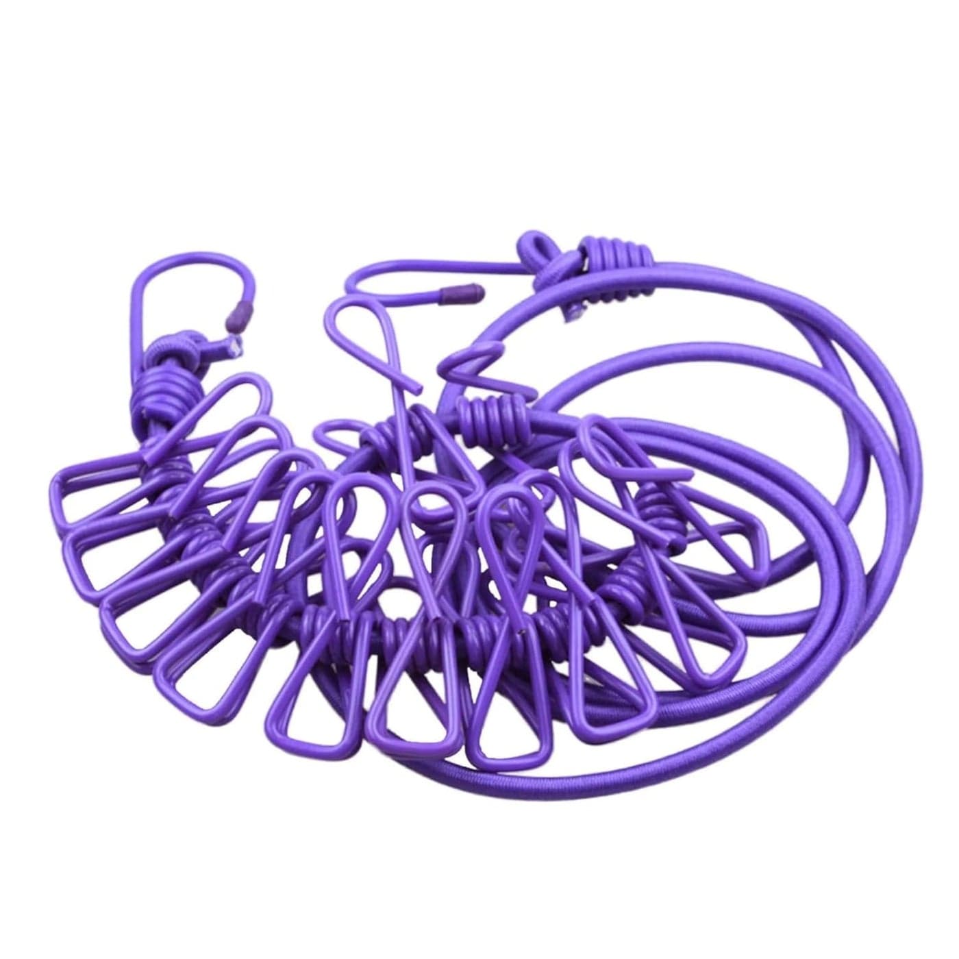 Portable Outdoor Clothesline with 12 Clothespins Super Elastic Windproof Purple