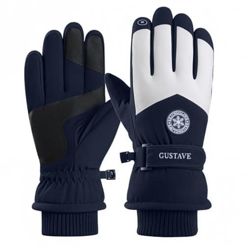 Gustave® Winter Gloves for Men, Waterproof and Windproof Warm Outdoor Riding Gloves, Touch Screen Design Bike Gloves with Soft Fluff Lining and Anti-Slip Grip for Hiking and Cycling, Blue + White