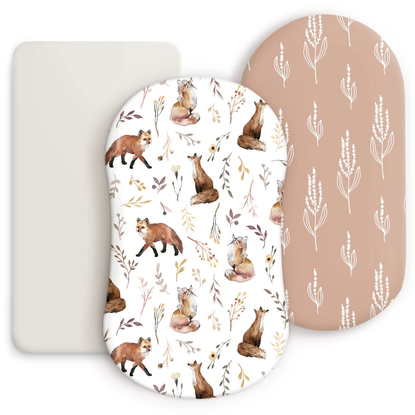 GRSSDER Stretchy Ultra Soft Fitted Bassinet Sheet Set 3 Pack Universal Fit for Bassinets Baby Cradle Moses Basket Oval Rectangle Mattress Pretty Fox for Baby Girls