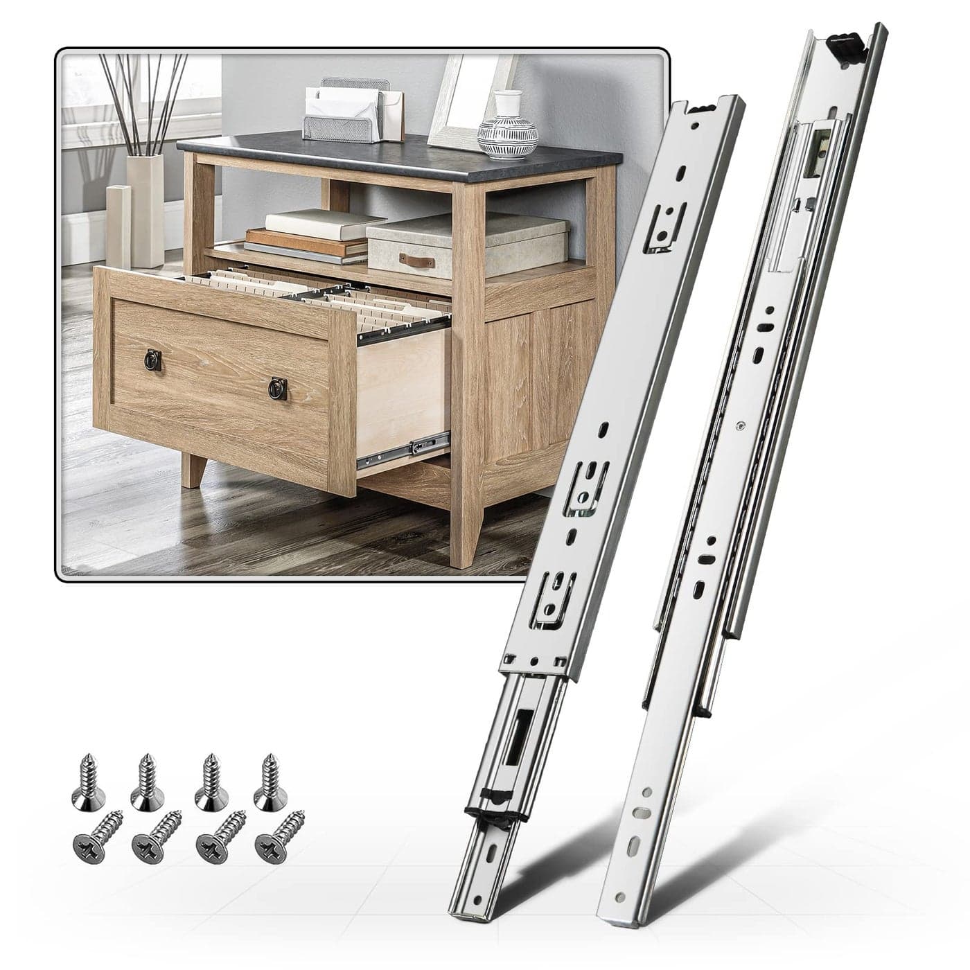 SHUHANG 1 Pair Full Extension Drawer Slides 8 10 12 14 16 18 20 22 24 Inch 100 lb Load Capacity Side Mount Ball Bearing Rails Cabinet Dresser Glides Wardrobe Kitchen Trash Can Slider Runners Silver
