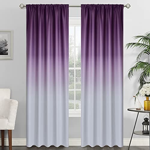 SimpleHome Rod Pocket Ombre Room Darkening Curtains for Bedroom, Light Blocking Gradient Purple and Greyish White Thermal Insulated Curtains Drapes for Living Room,2 Panels, 52x84 inches Length