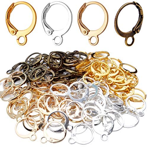 Hypoallergenic Earring Hooks 120 Pieces Brass Lever Back Earring Round French Hook Ear Wire with Open Loop for Earring Designs Jewelry Making 4 Colors