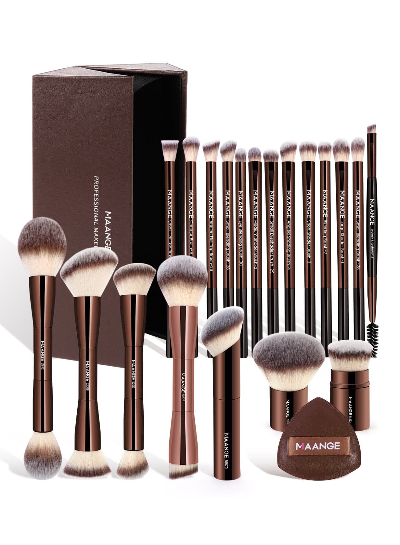 Makeup Brushes with Case, 21Pcs Professional Makeup Brush Set Face Kabuki Brush Kit Foundation Blush Powder Eyeshadow Brushes and 1Pcs Powder Puff(Brown)