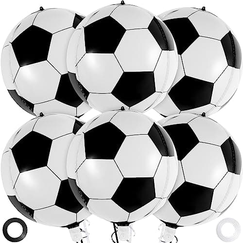 Soccer Balloons 22 Inch Large Metallic Round Sphere Soccer Ball Balloons 6 Pcs Foil Mylar Football Balloons for Birthday Soccer Sports Themed Party Decoration Supplies