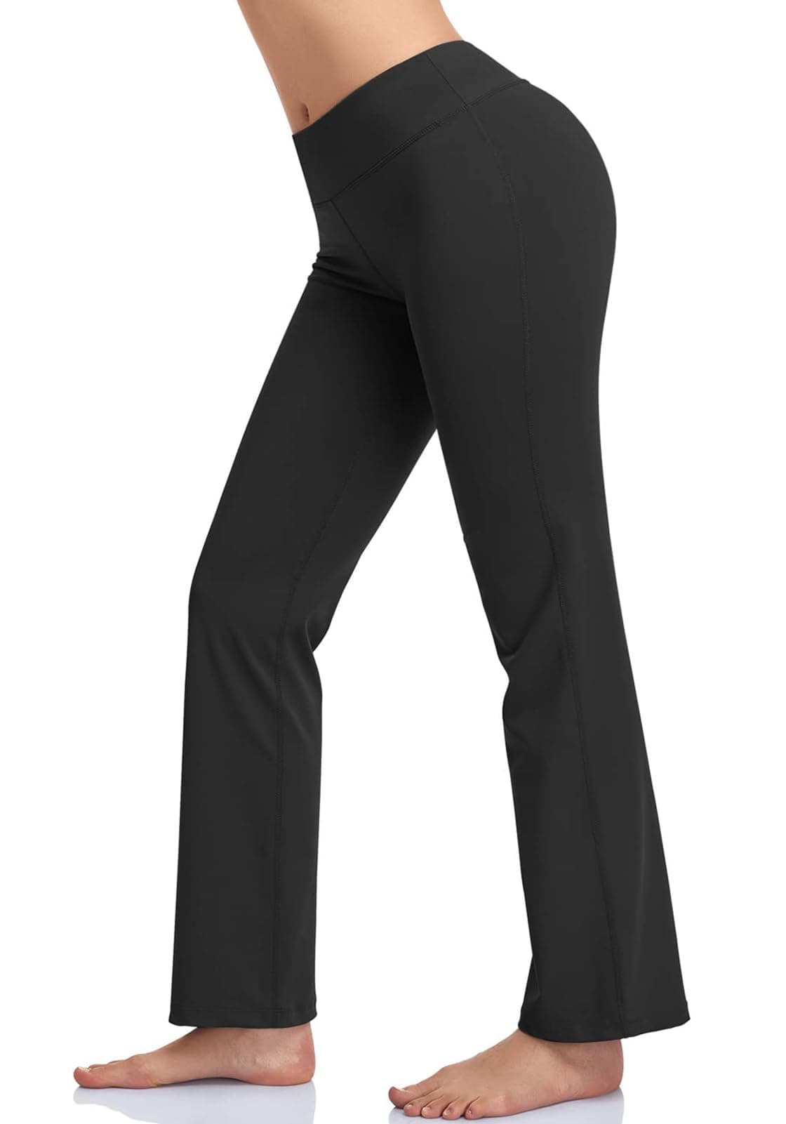 HISKYWIN Inner Pocket Yoga Pants 4 Way Stretch Tummy Control Workout Running Pants Long Bootleg Flare Pants HF2 BlackM