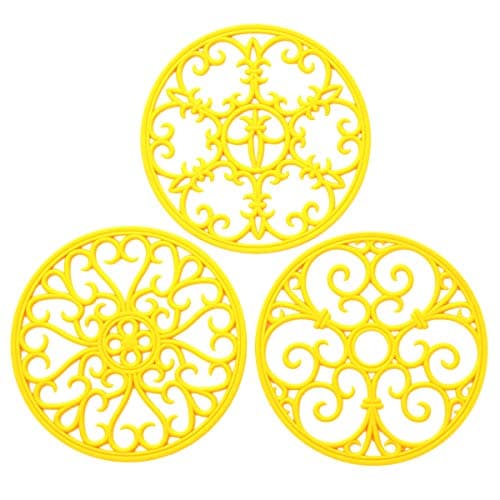 Silicone Trivet Mat NonSlip Heat Resistant Kitchen Hot Pads for Countertops Table Kitchen Trivets for Hot Dishes Cookware Hot Pot Holder for Pots Pans YellowSet of 3