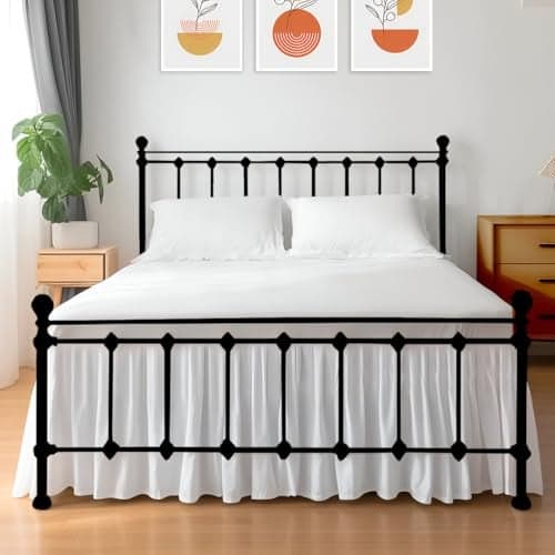 Shreem Linen Ruffled Bed Skirt with Split Corners, Gathered Style, 100% Microfiber, 12-Inch Drop, Dust Ruffle Bedskirt with Platform, Queen, White