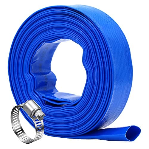 DAVCO 2" x 25 ft Pool Backwash Hose, Heavy Duty Reinforced Blue PVC Lay Flat Water Discharge Pump Hoses For Swimming Drain Pools and Clean Filters,with 1 Clamp